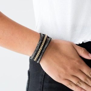 Rollin' In Rhinestones - Black Urban Bracelet (OS) - B:A2