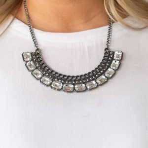 Killer Knockout - Black (Gunmetal) Necklace, Hematite Rhinestone & White Gem (OS)