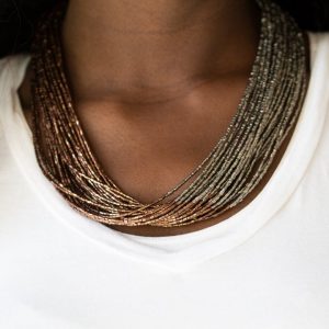 FLASHY FASHION - Copper & Gunmetal Seed Bead Necklace (OS) - B:A1