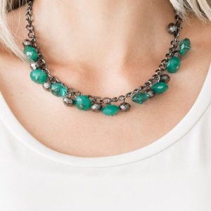RUNWAY REBEL - Green Bead Gunmetal Necklace (OS) - B:A6