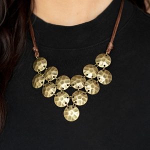 Token Treasure - Brass Disc, Brown Cord Necklace (OS) - B:A6