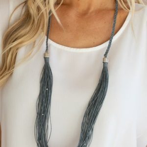 HOMESPUN ARTISAN - Silver Bead & Gray Cording Necklace (OS) - B:A6