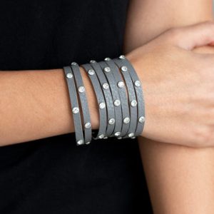 Sass Squad - Silver & Grey Leather Wrap Bracelet (OS) - B:A2