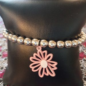 Starlet Shimmer Stretchy S- Beaded - Pink Flower Charm Bracelet (OS)