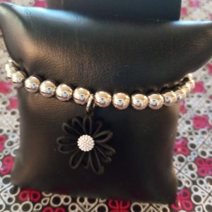Starlet Shimmer Stretchy S-Beaded - Black Flower Charm Bracelet (OS)