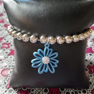 Starlet Shimmer Stretchy S-Beaded - Blue Flower Charm Bracelet (OS)