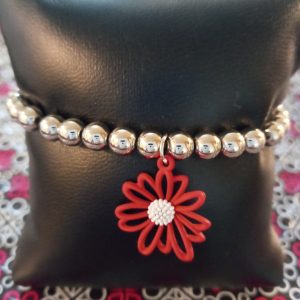 Starlet Shimmer Stretchy S-Beaded - Red Flower Charm Bracelet (OS)