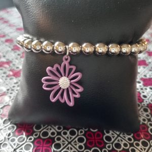Starlet Shimmer Stretchy S-Beaded - Purple Flower Charm Bracelet (OS)