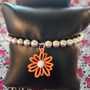 Starlet Shimmer Stretchy S-Beaded - Orange Flower Charm Bracelet (OS)